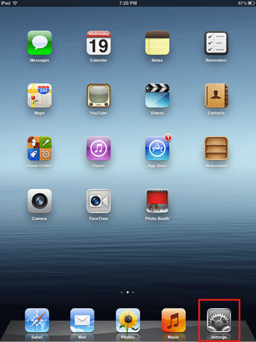 iPad Home Screen, Settings Icon